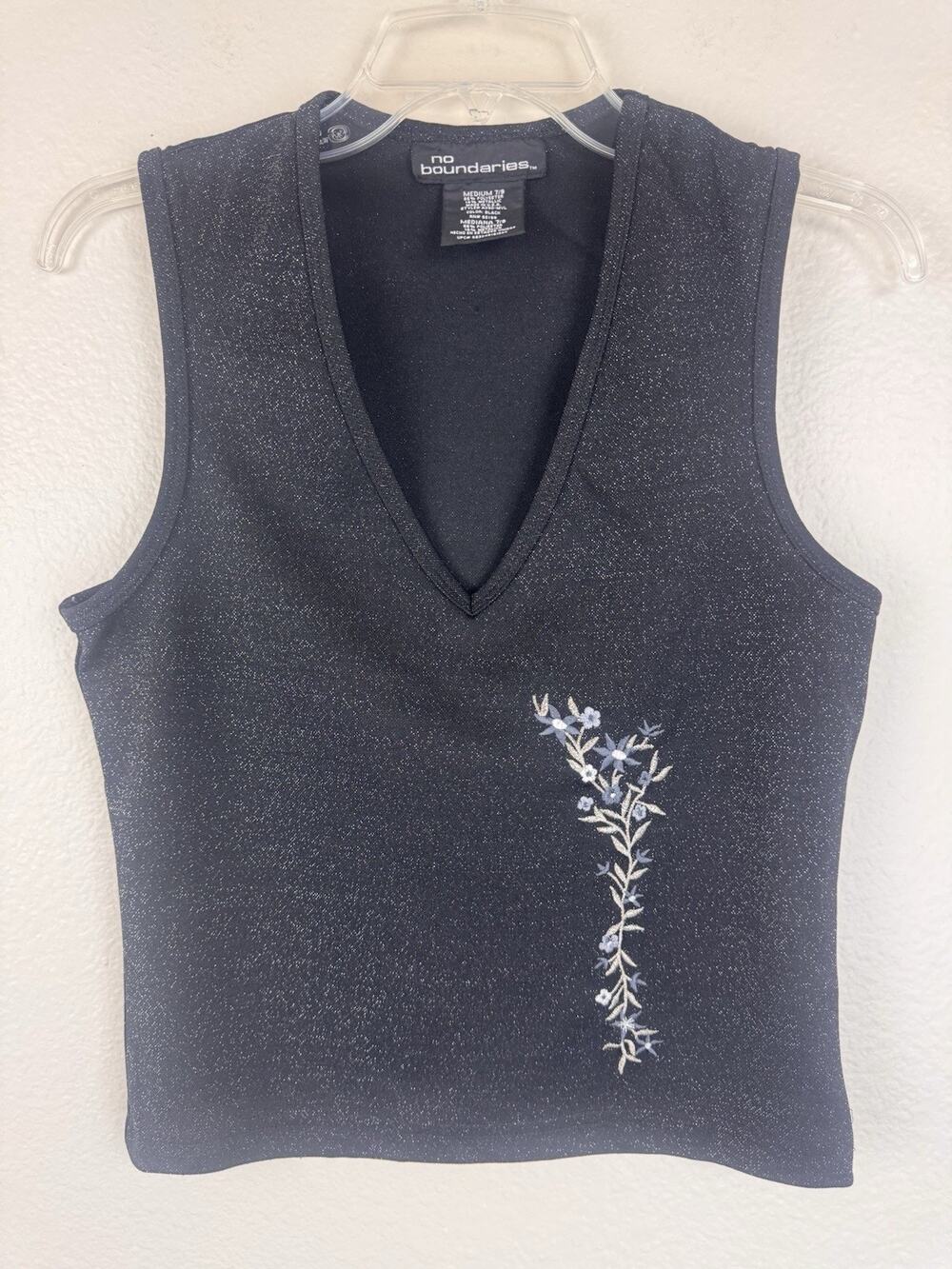 Vtg 90s Y2K No Boundaries Whimsigoth Fairy Goth Embroidered Shimmer Top Black M
